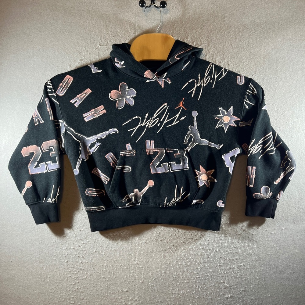 1433 | Jordan Flight Graphic Print Fleece Hoodie & Joggers Set Black Kids L